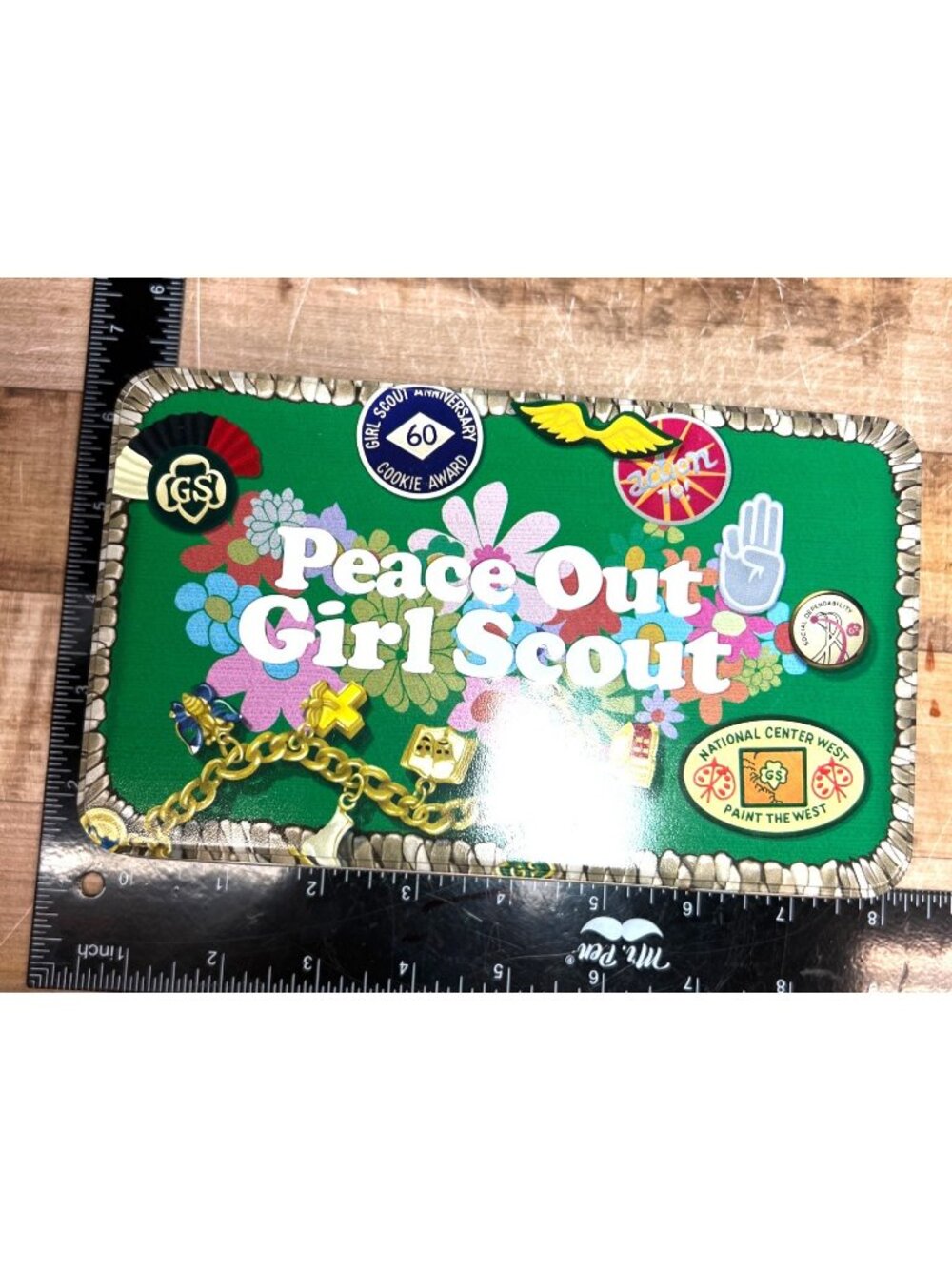 Peace Out Girl Scout Collectible Metal Tin With Vintage Design & Floral Graphics - Picture 8 of 9